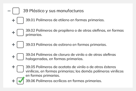 Ejemplo de partida de la clasificación arancelaria