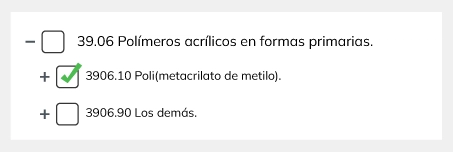 Ejemplo de subpartida de primer nivel de la clasificación arancelaria