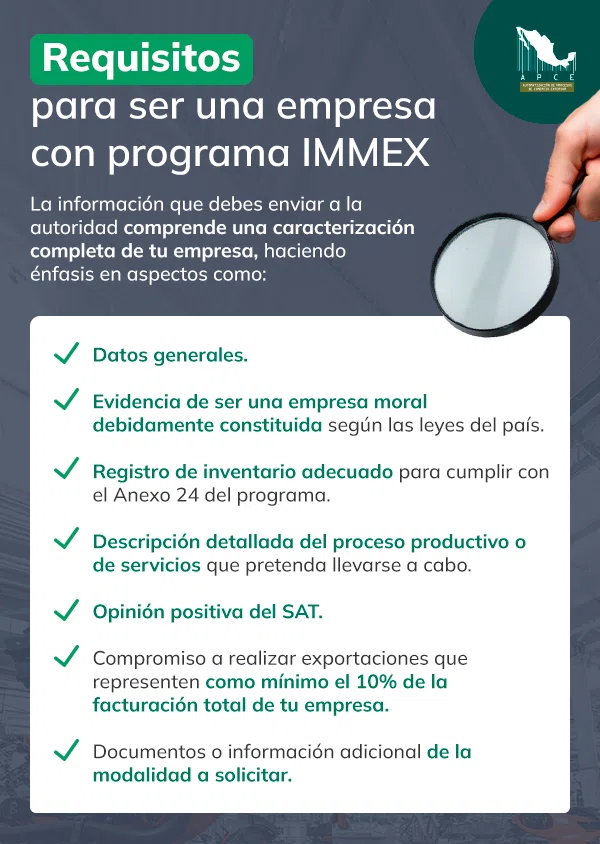 Lista de requisitos del programa IMMEX en infografía